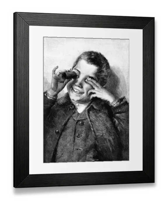 Framed Print : Victorian boy laughing as he looks through a kaleidescope