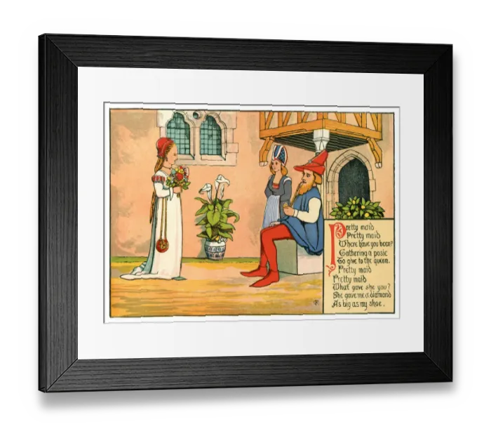 Framed Print : Pretty maid, pretty maid, where have you been? - Victorian nursery rhyme illustration