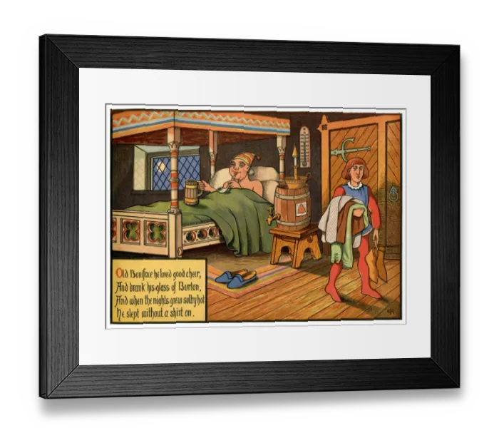 Framed Print : Old Boniface He Loved Good Cheer - Victorian nursery rhyme illustration Framed Print : Old Boniface He Loved Good Cheer - Victorian nursery rhyme illustration