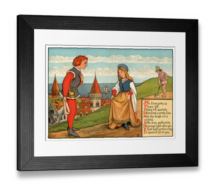 Framed Print : As I Was Going Up Pippen Hill - Victorian nursery rhyme illustration Framed Print : As I Was Going Up Pippen Hill - Victorian nursery rhyme illustration