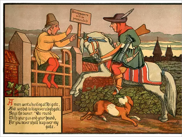 A Man Went a Hunting at Reigate - Victorian nursery rhyme illustration