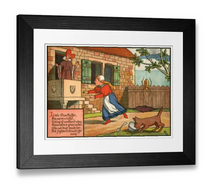 Framed Print : Little Miss Muffet - Victorian nursery rhyme illustration Framed Print : Little Miss Muffet - Victorian nursery rhyme illustration