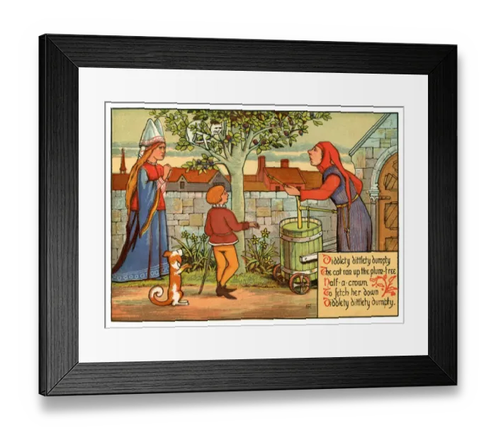 Framed Print : Diddlety dittlety dumpty, the cat ran up the plum tree - Victorian nursery rhyme