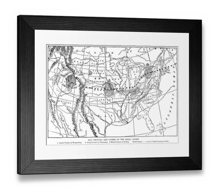 Framed Print : Course of the Great Storm of 1890 in the USA Framed Print : Course of the Great Storm of 1890 in the USA
