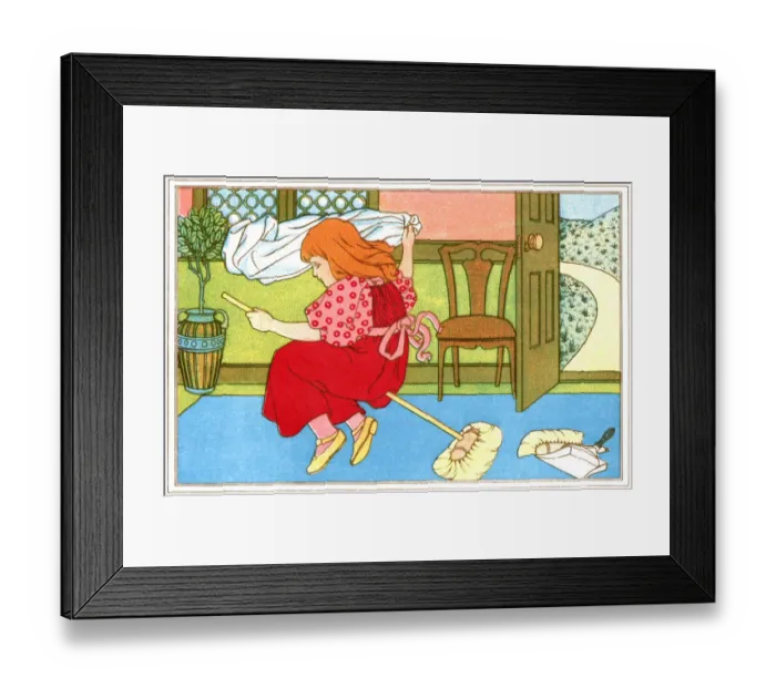 Framed Print : Little girl riding on a broom Framed Print : Little girl riding on a broom