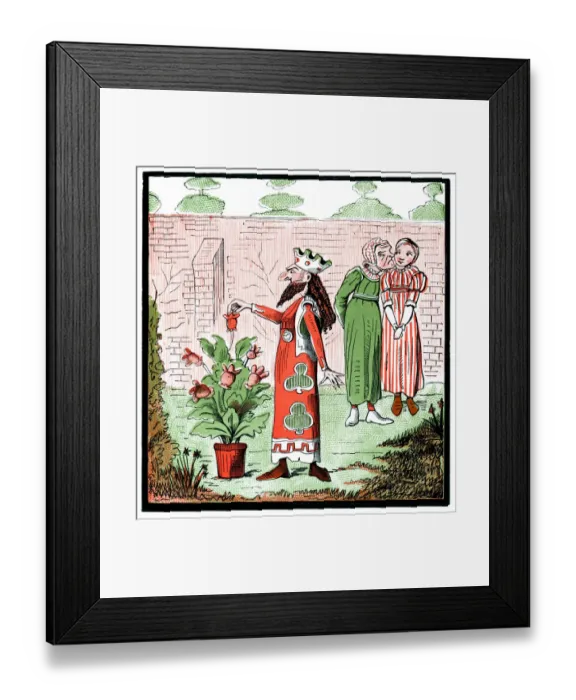 Framed Print : King picking flower buds (Victorian cartoon) Framed Print : King picking flower buds (Victorian cartoon)