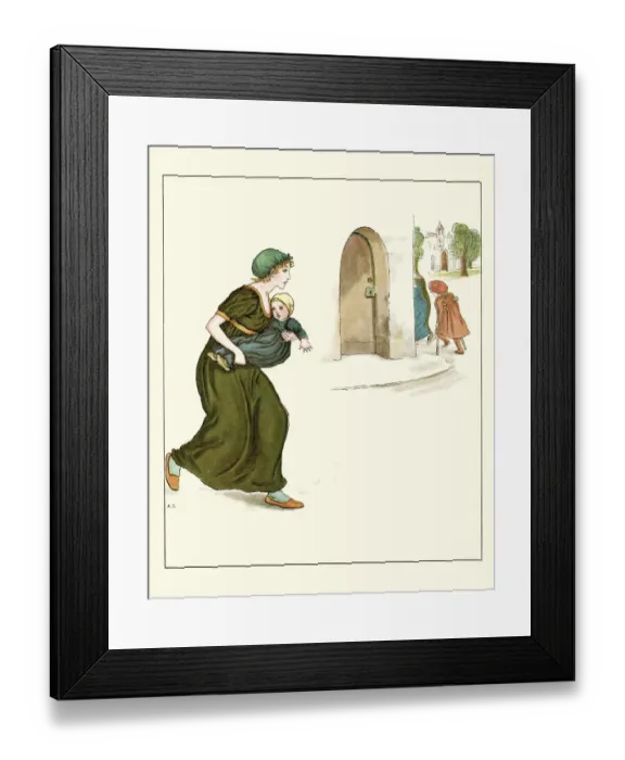 Framed Print : Mother running after her children Framed Print : Mother running after her children