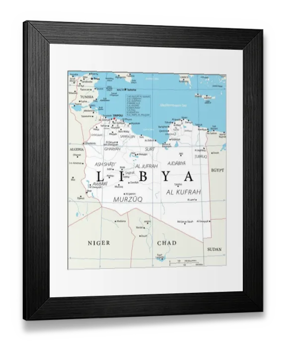 Framed Print : Map of Libya Framed Print : Map of Libya