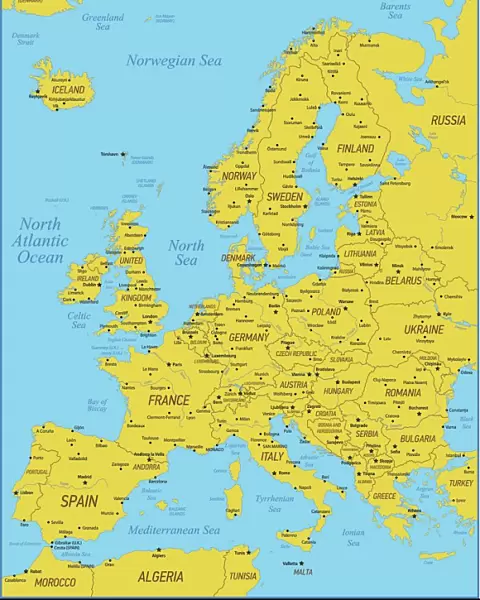 Europe Map with France, Portugal, Spain and Netherlands