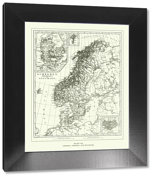 Engraved Antique, Sweden, Norway and Denmark Engraving Antique Illustration, Published