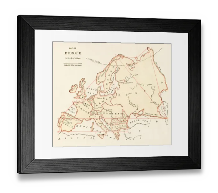 Framed Print : Map of Europe 1875 Framed Print : Map of Europe 1875