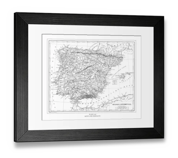 Framed Print : Spain and Portugal Engraving Antique Illustration, Published 1851 Framed Print : Spain and Portugal Engraving Antique Illustration, Published 1851