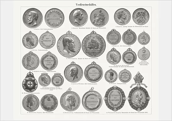 German and Austrian-Hungarian Orders of Merit, wood engravings, publisged 1897