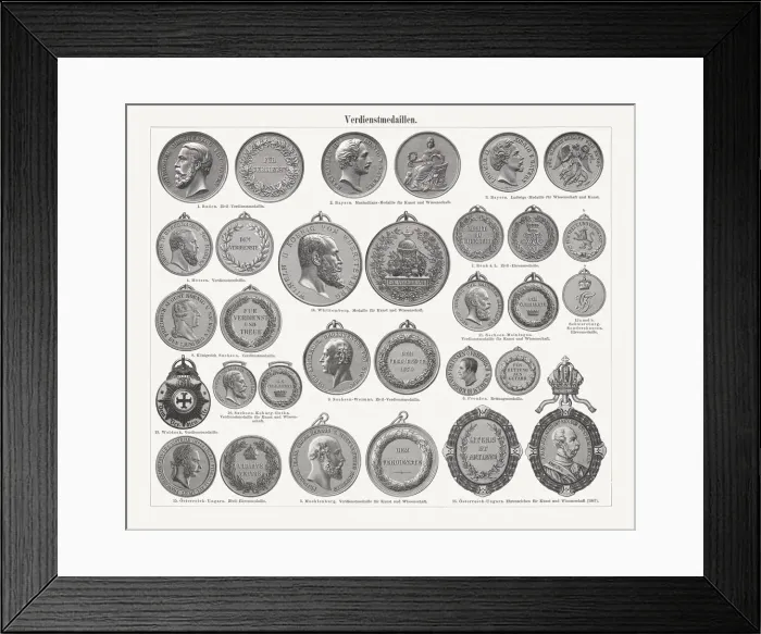 Framed Print : German and Austrian-Hungarian Orders of Merit, wood engravings, publisged 1897 Framed Print : German and Austrian-Hungarian Orders of Merit, wood engravings, publisged 1897