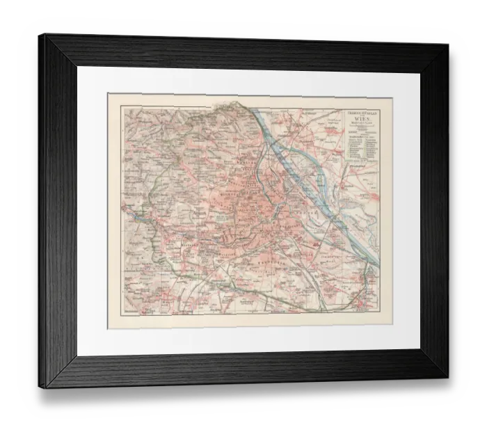 Framed Print : Map of Vienna and surroundings, capital city of Austria, 1897 Framed Print : Map of Vienna and surroundings, capital city of Austria, 1897