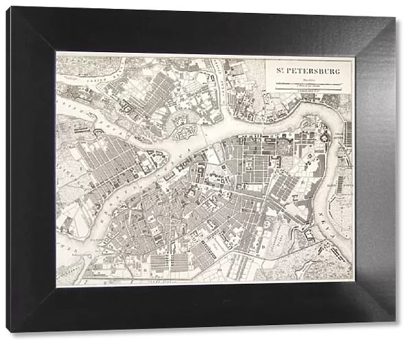 Engraving antique map of St. Petersburg Russia from 1851