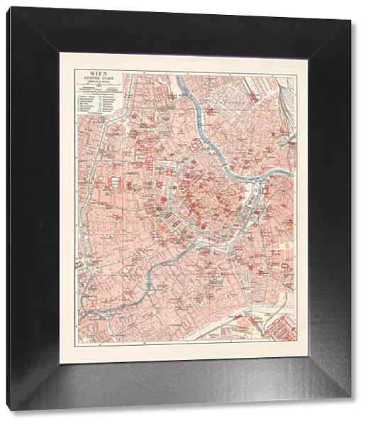 City map of Vienna, capital of Austria, lithograph, published 1897