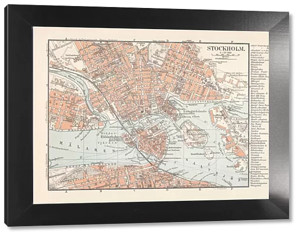 Historical city map Stockholm, capital of Sweden, lithograph, published 1897