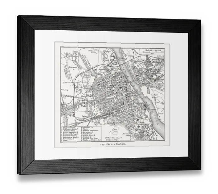 Framed Print : Historical city map of Warsaw, Poland, wood engraving, published 1897 Framed Print : Historical city map of Warsaw, Poland, wood engraving, published 1897