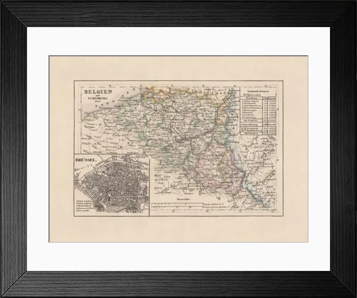 Framed Print : Old map of Belgium and Brussels, steel engraving, published 1857 Framed Print : Old map of Belgium and Brussels, steel engraving, published 1857