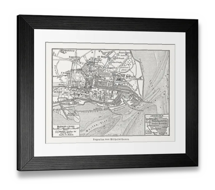 Framed Print : Map of Wilhelmshaven, Lower Saxony, Germany, wood engraving, published 1897