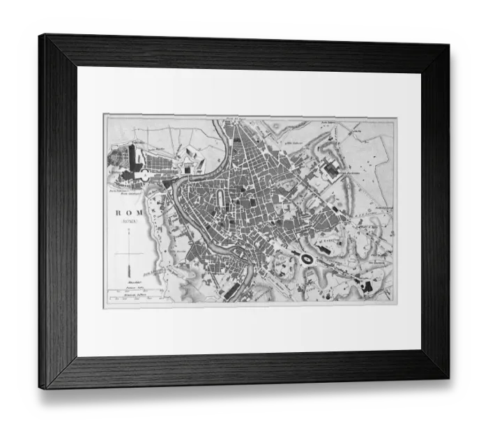 Framed Print : Engraving antique city map of Roma Italy from 1851 Framed Print : Engraving antique city map of Roma Italy from 1851