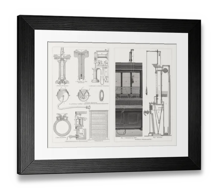 Framed Print : Telephone systems and distributor, wood engravings, published in 1897 Framed Print : Telephone systems and distributor, wood engravings, published in 1897