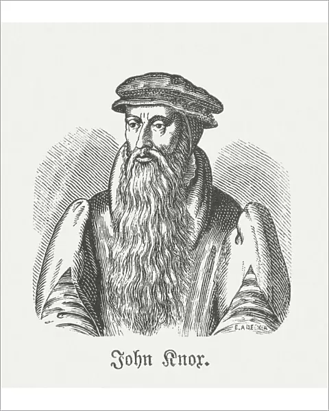 John Knox (c. 1514-1572), Scottish reformer, wood engraving, published in 1881