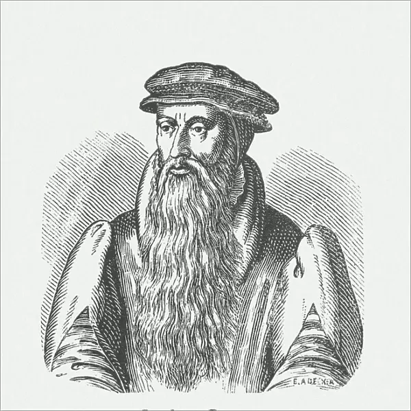 John Knox (c. 1514-1572), Scottish reformer, wood engraving, published in 1881