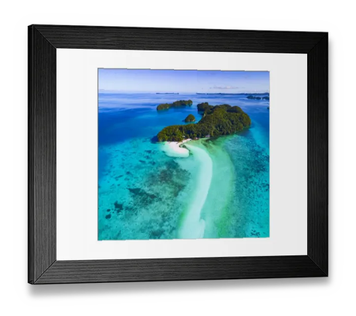 Framed Print : Aerial View Palau Islands and sandbar at low tide