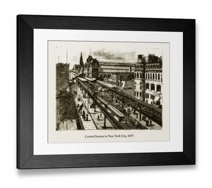 Framed Print : Central Station in New York City Victorian Engraving, 1878 Framed Print : Central Station in New York City Victorian Engraving, 1878