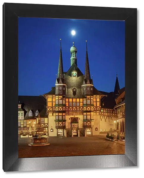 Wernigerode Old Town with Moon, Germany