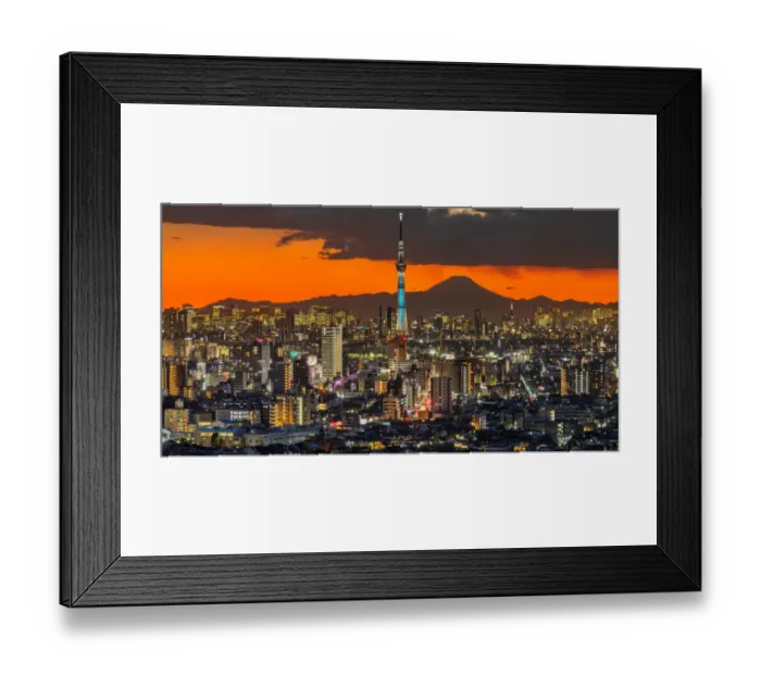 Framed Print : Tokyo cityscape with Mt. Fuji at a colorful sunset Framed Print : Tokyo cityscape with Mt. Fuji at a colorful sunset