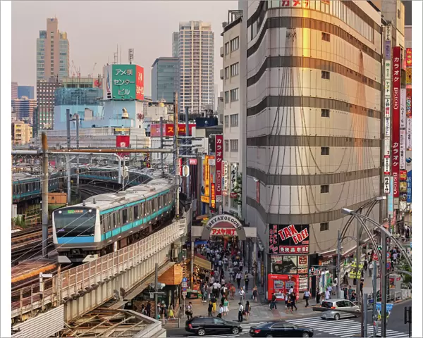Ueno Cityscape with Trains, Tokyo, Japan