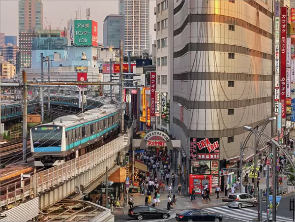 Ueno Cityscape with Trains, Tokyo, Japan