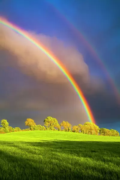 Double rainbow landscape in beautiful Irish landscape scenery. Co Tipperary Ireland