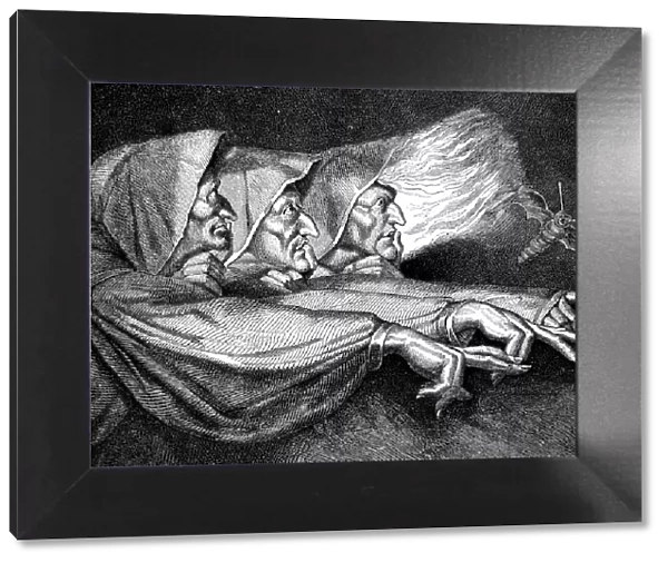 Antique illustration of the three Macbeth witches