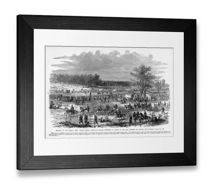 Framed Print : Advance of General McClellan, Yorktown, Virginia, 1862 Civil War Engraving Framed Print : Advance of General McClellan, Yorktown, Virginia, 1862 Civil War Engraving