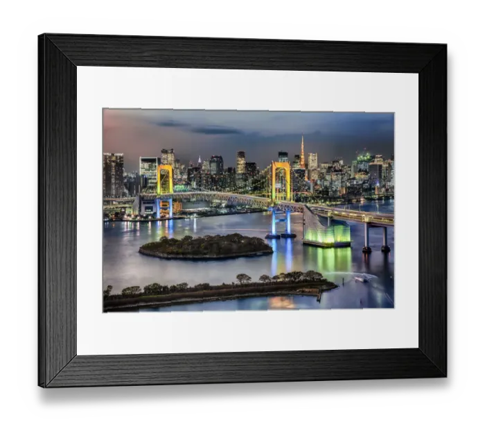 Framed Print : Tokyo Rainbow Bridge And Tokyo Tower Skyline At Dusk Framed Print : Tokyo Rainbow Bridge And Tokyo Tower Skyline At Dusk