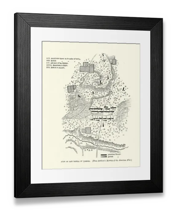 Framed Print : Plan of the Battle of Camden, American Revolutionary War Framed Print : Plan of the Battle of Camden, American Revolutionary War