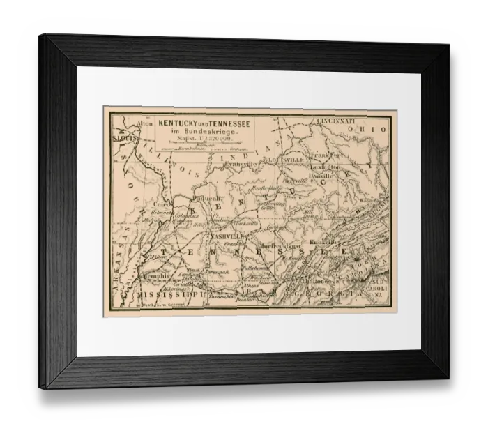 Framed Print : Kentucky and Tennessee in federal war map