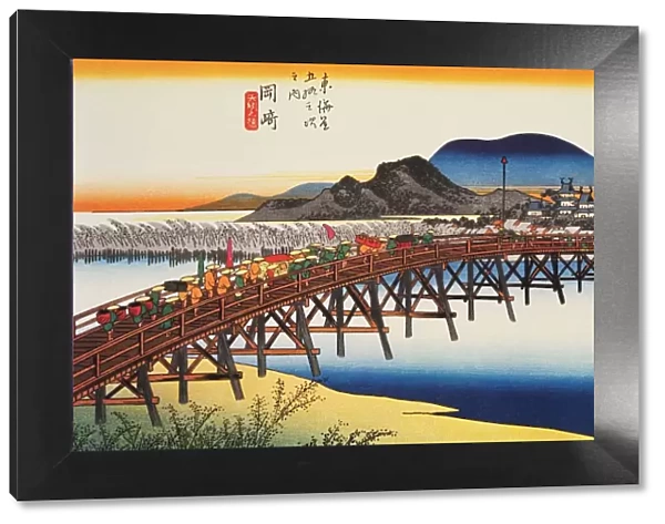 Scenery of Okazaki in Edo Period, Painting, Woodcut, Japanese Wood Block Print