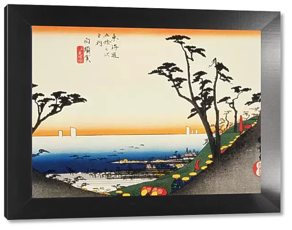 Scenery of Shirasuka in Edo Period, Painting, Woodcut, Japanese Wood Block Print