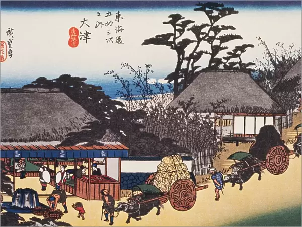 Scenery of Otsu in Edo Period, Painting, Woodcut, Japanese Wood Block Print