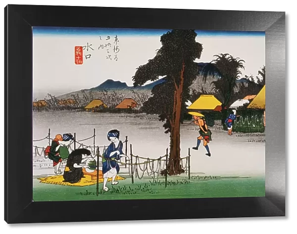 Scenery of Minakuchi in Edo Period, Painting, Woodcut, Japanese Wood Block Print