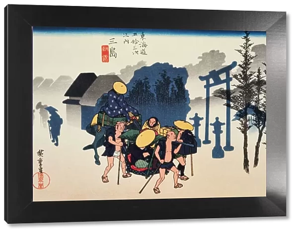 Scenery of Mishima in Edo Period, Painting, Woodcut, Japanese Wood Block Print