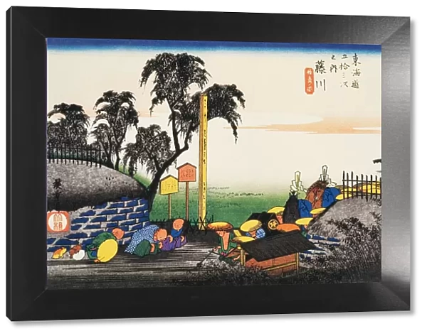 Scenery of Fujikawa in Edo Period, Painting, Woodcut, Japanese Wood Block Print