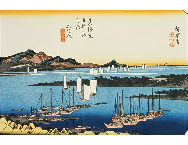Scenery of Ejiri in Edo Period, Painting, Woodcut, Japanese Wood Block Print