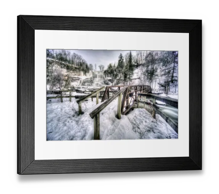 Framed Print : Wooden bridge and Chittenango Falls Framed Print : Wooden bridge and Chittenango Falls
