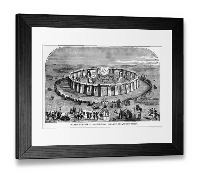 Framed Print : Druids Worshiping at Stonehenge, England in Ancient Times Engraving